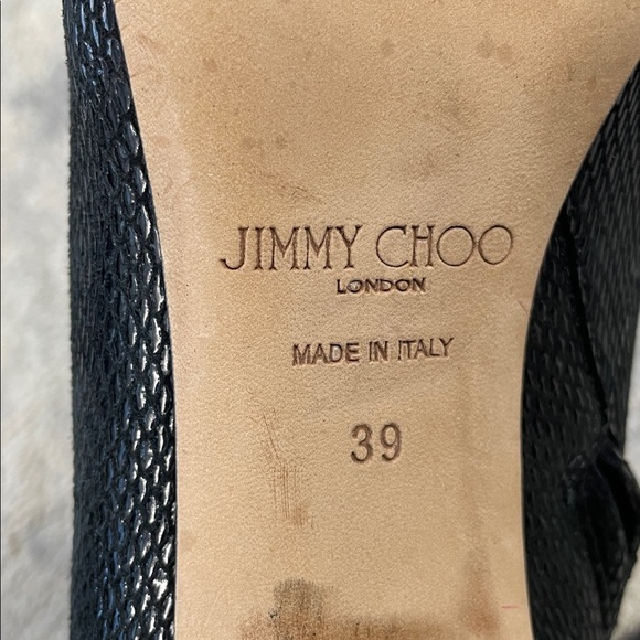 Jimmy Choo Black Embossed Leather Ankle Boots Heeled Pearl Buckle Sz 39 - Picture 12 of 13